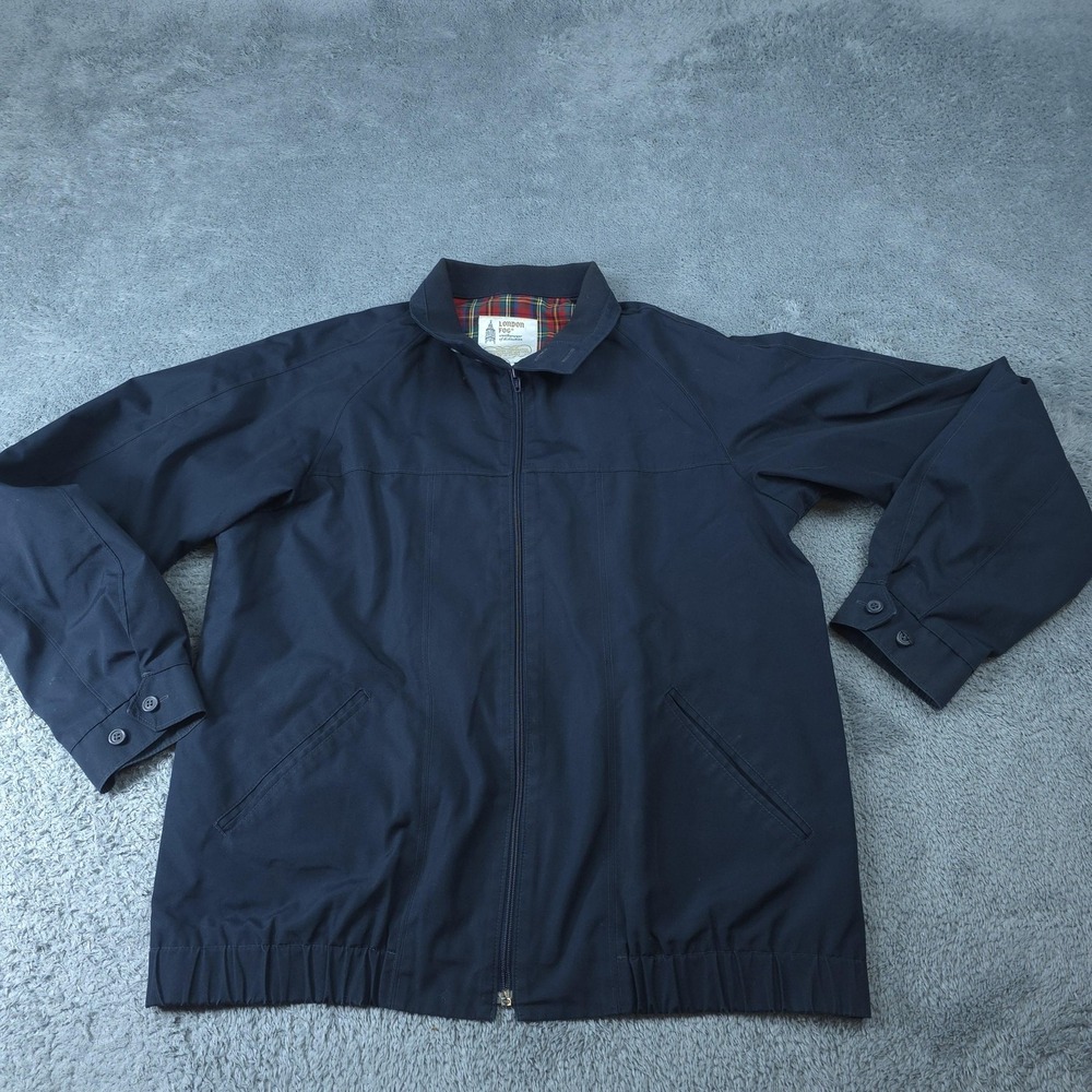 Vintage London Fog Jacket Mens 44 Long Navy Plaid Lined Zip Front Harrington